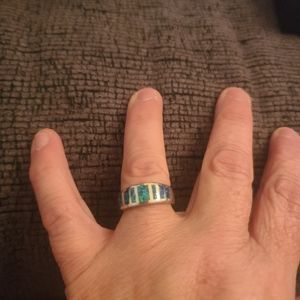 Thin Blue Opal Malachite Ring